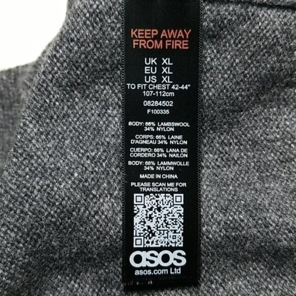 Asos Men's Sweater Size XL Lambswool V-neck Charcol Grey - Picture 4 of 4